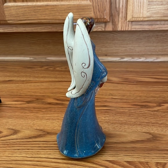 Pottery Angel Figurine Ceramic Blue Bronze Glaze Holding A Star EUC - Picture 10 of 10